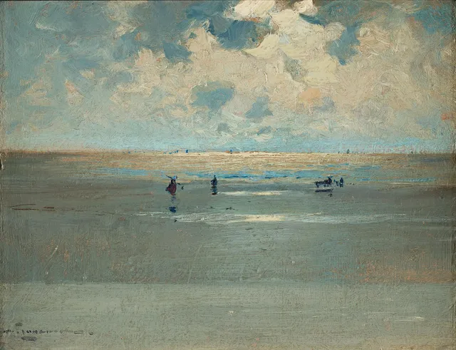 Arvid Johansson, Musselplockare, Frankrike, strandscen från Normandie eller Bretagne.