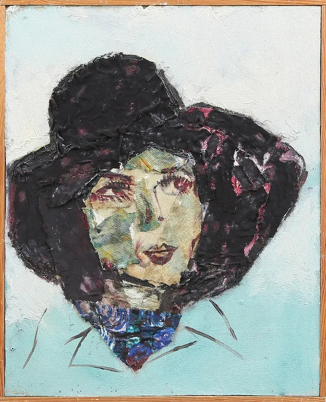LASSE GÖRANSSON. OLJA/COLLAGE på pannå, signerad, 1900-tal.