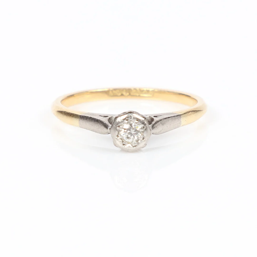YELLOW MEATL VINTAGE DIAMOND SOLITAIRE RING. — Rings — Bishop & Miller