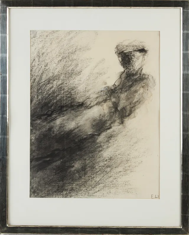 EVERT LUNDQUIST. Komposition, monogramsignerad, kolteckning.