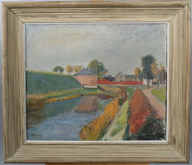 GIDEON ISAKSSON. Olja på duk, Stadsbild med vattendrag, signerad G Isaksson.