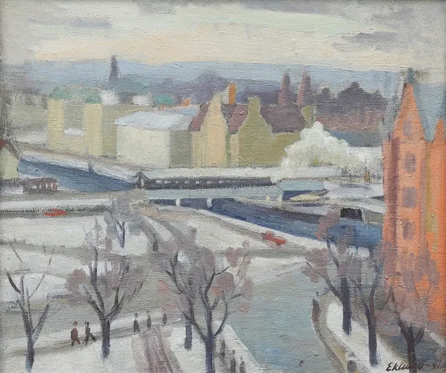 BENGT EKLUND (1916-1989). Motiv från Gävle, olja på pannå, signerad och daterad -41.