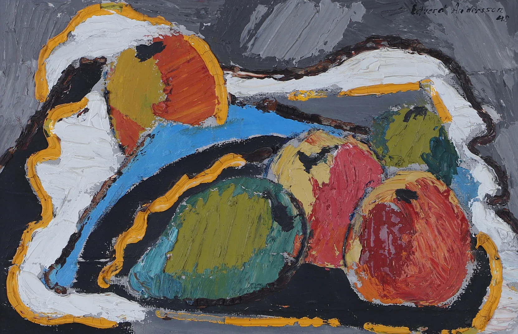 EDVARD ANDERSSON. Stilleben, olja på pannå, signerad -45. — Paintings — Helsingborgs Auktionskammare