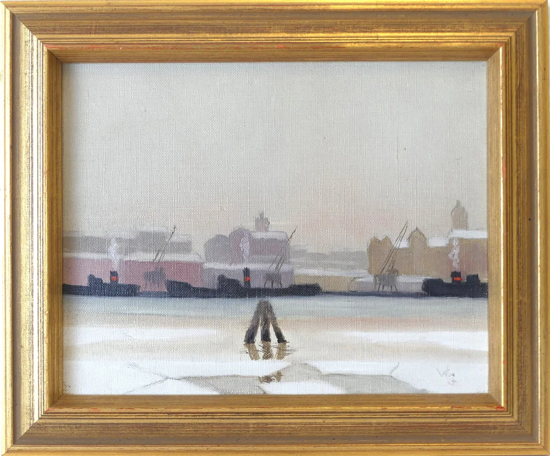 WILGOT SVENSSON. olja på duk, hamnmotiv från Göteborg. — Paintings — Lysekils Auktionsbyrå