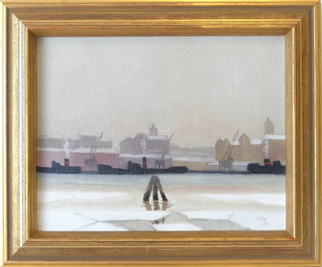 WILGOT SVENSSON. olja på duk, hamnmotiv från Göteborg.
