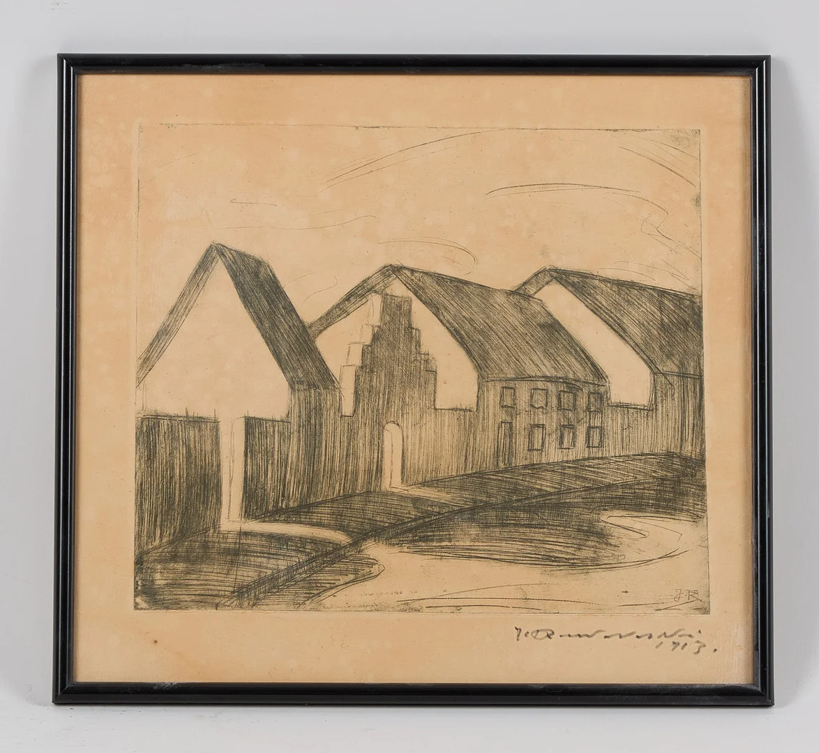 JALMARI RUOKOKOSKI. Hus, signerad samt daterad 1913, i trycket J. R., etsning. — Engravings & Prints — Stockholms Auktionsverk Helsinki