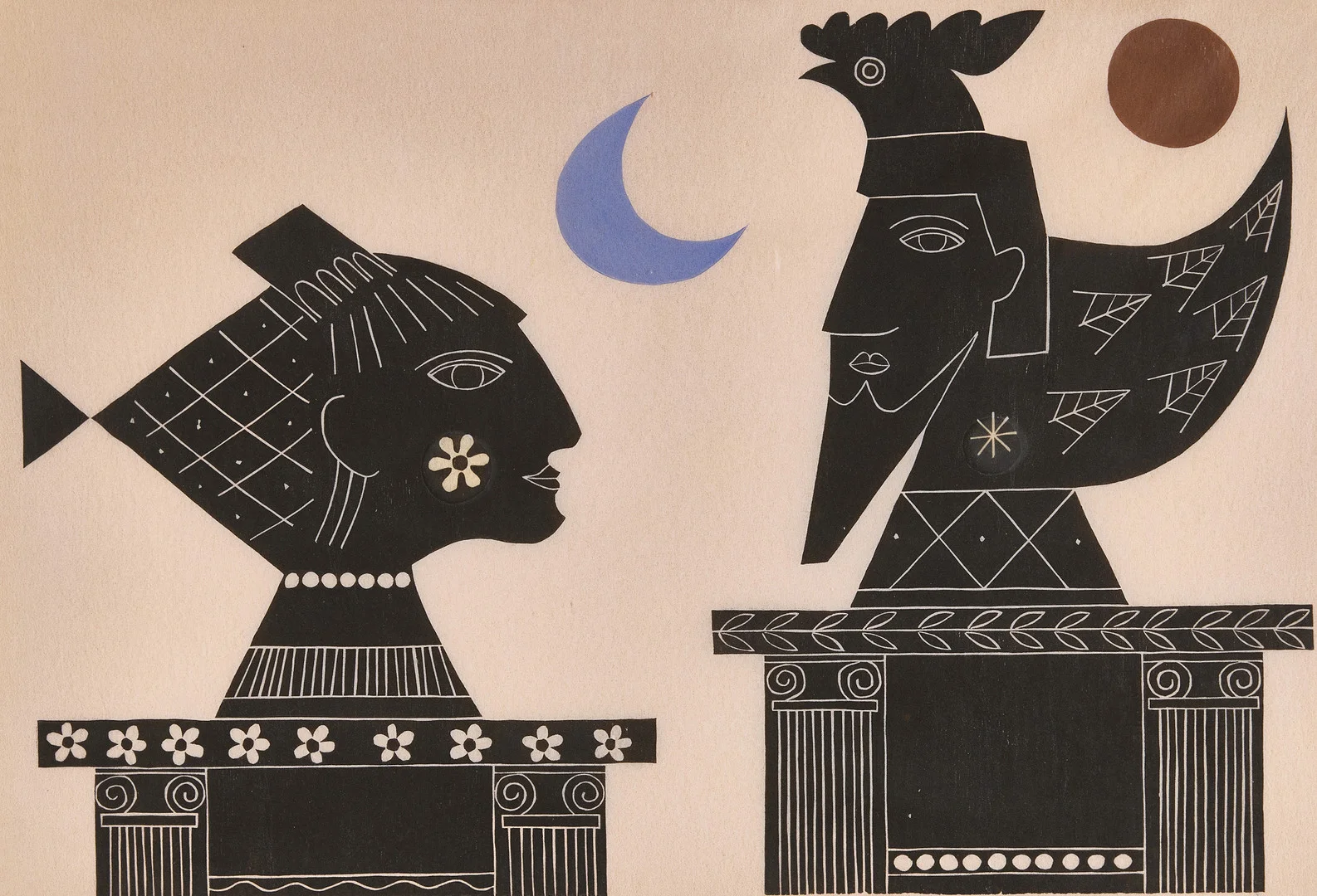 HANS OSSWALD (1919-83), Figurkomposition, linoleumsnitt. — Engravings & Prints — Crafoord Auktioner Stockholm