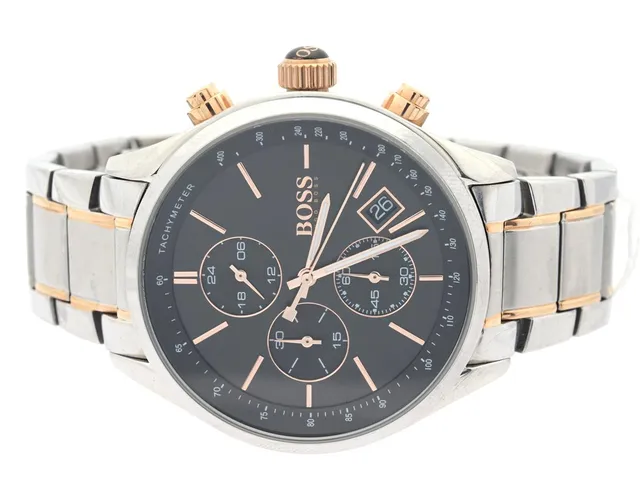 Hugo Boss armbandsur, modell: HB:297.1.14.2957 snr:3.554.650, Ø44mm, datum, qvarts, kronograf med stållänk och vilklås i originalbox