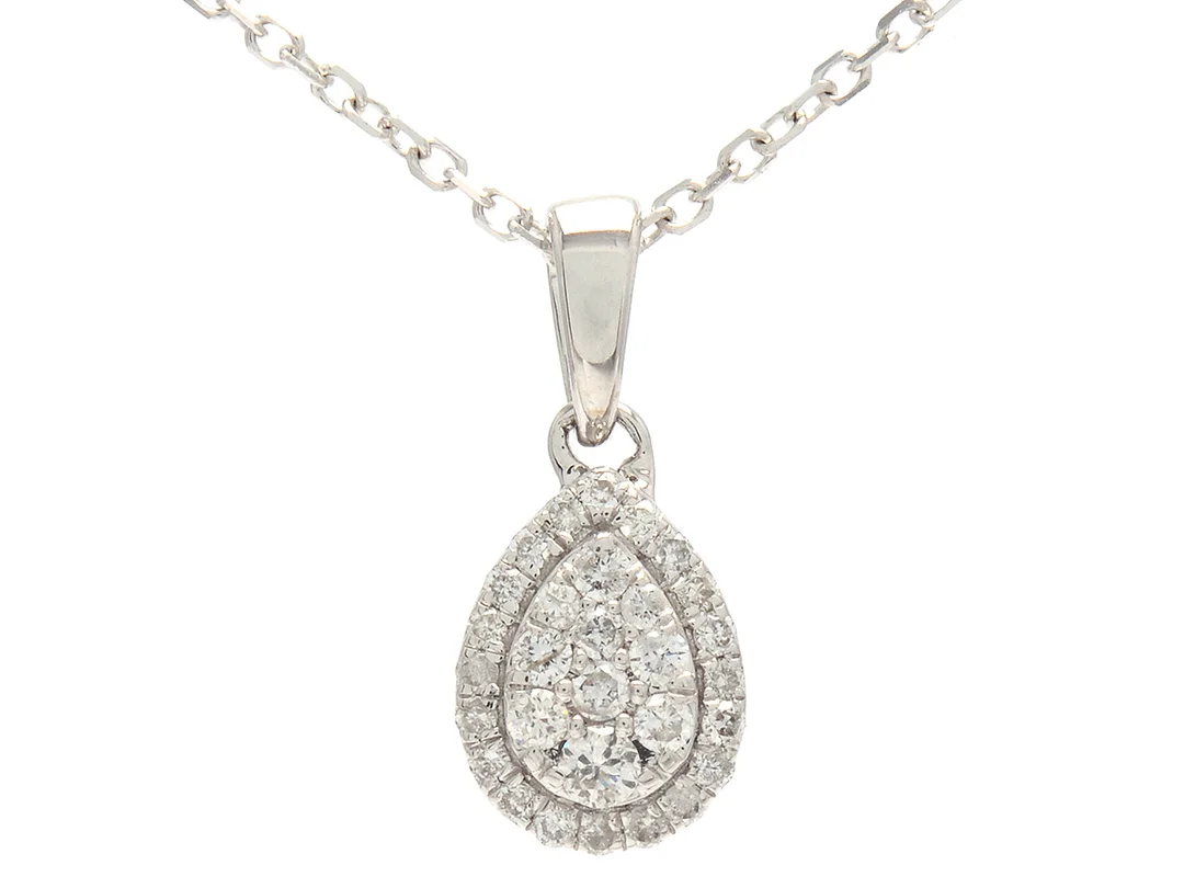 HÄNGE/KEDJA, 18K vitguld, briljantslipade diamanter ca 0,13 ctv, ca W/SI-P, längd 46 cm, vikt 1,6 g. — Smycken/Hänge med kedja — Kaplans