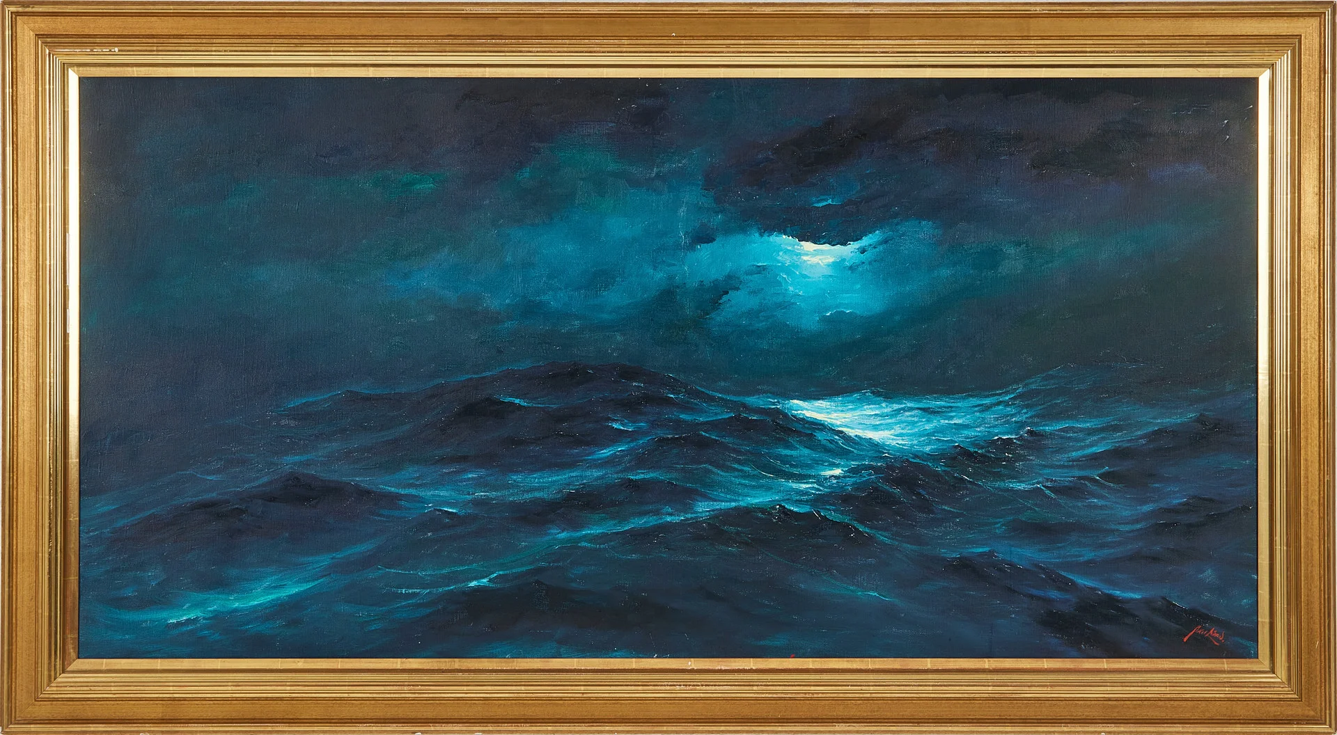 AXEL LIND. Hav under månsken, olja på duk, signerad. — Paintings — Stockholms Auktionsverk Magasin 5