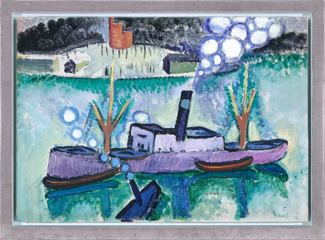 Boats on the Rhine, 1914. Signed Isaac G. 14. Oil on canvas. 35×49 cm. — Modern Paintings/Classical modernism — Bruun Rasmussen