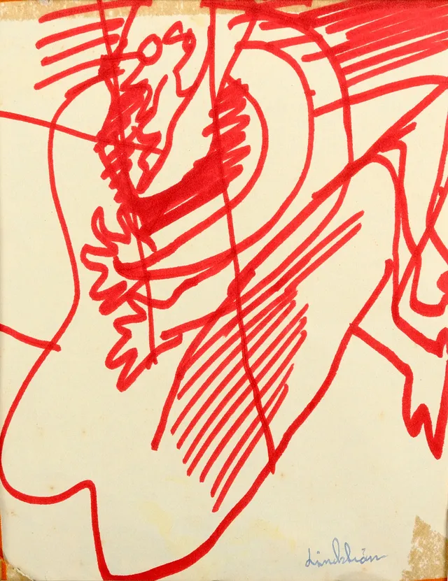 BENGT LINDSTRÖM. filtpenna på papper, figurkomposition, signerad.