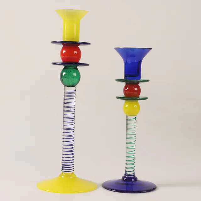 BERIT JOHANSSON. Ljusstakar, 2 stycken, "Harlequin", glas, Gense, signerade.