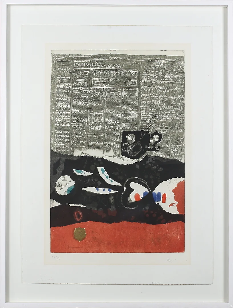 ANTONI CLAVÉ. Komposition. Carborundumetsning, Signerad Clave. 77/80. — Engravings & Prints — Garpenhus Auktioner