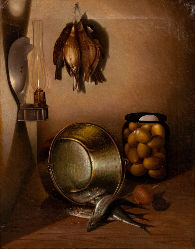OIDENTIFIERAD KONSTNÄR. Jaktstilleben, olja på duk, signerad J. Peters, 1800-tal.
