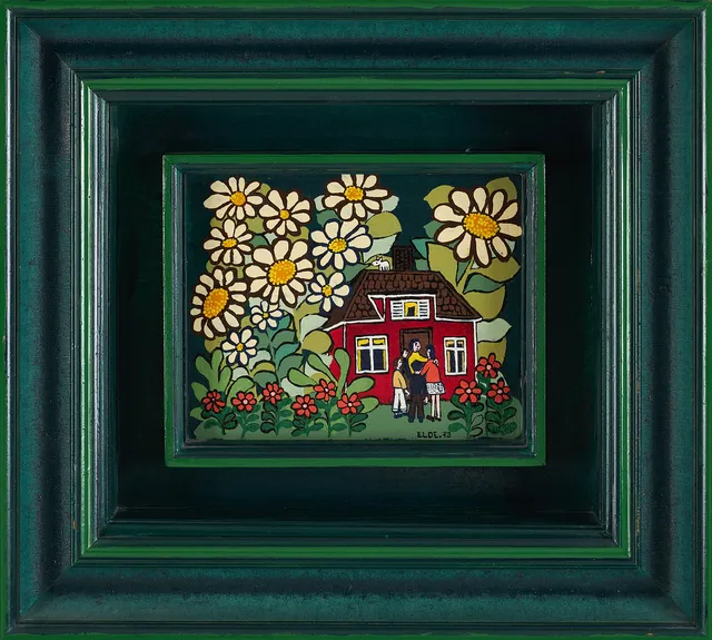BENGT ELDE. "Mor snickaren", olja med lack på pannå, signerad, daterad -73.