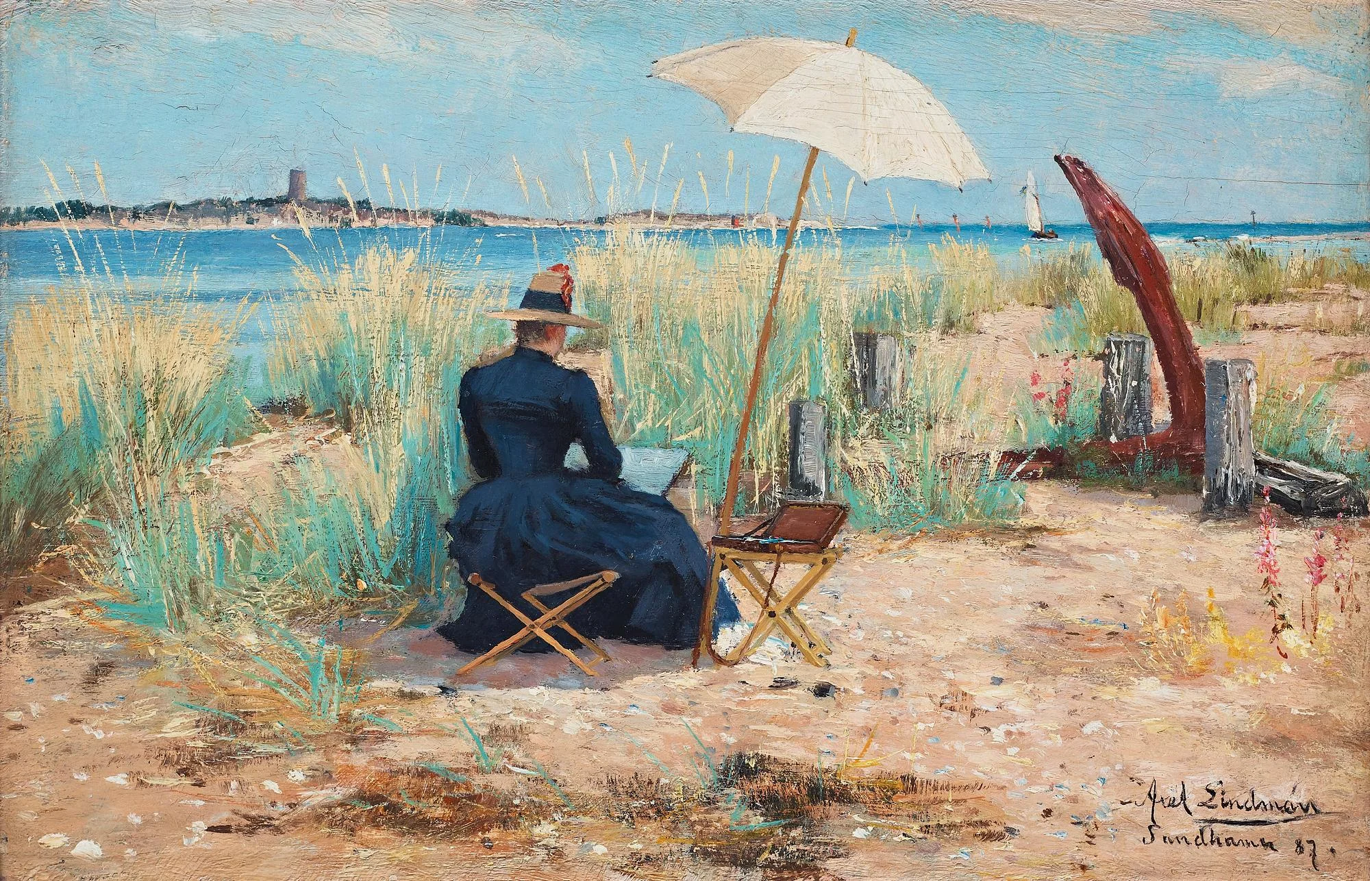 Axel Lindman, Friluftsmålarinna på Sandhamn. — Bukowskis
