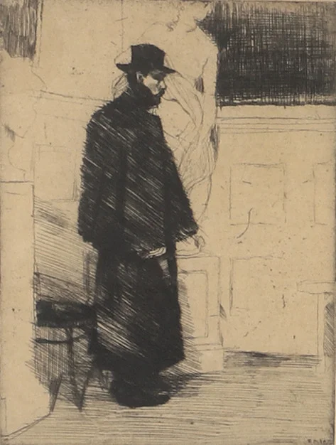 AXEL FRIDELL. Man i kappa, etsning, signerad Fridell. — Engravings & Prints — Helsingborgs Auktionskammare