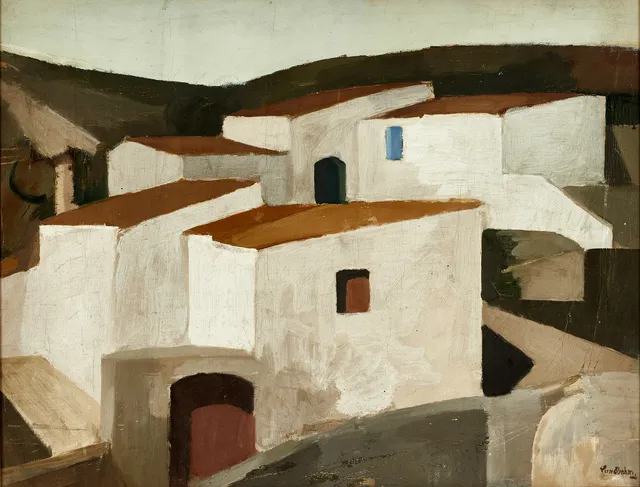SIXTEN LUNDBOHM (Sverige, 1895-1982), Sydländsk by med vita fasader, signerad Lundbohm, olja på duk.