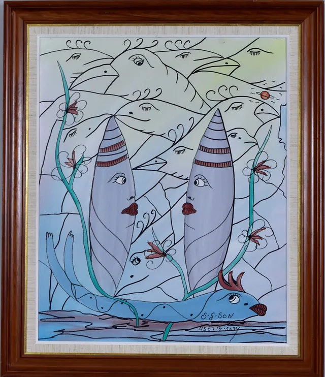 SVEN-GÖRAN SVENSSON. oljemålning på duk, surrealistisk komposition.