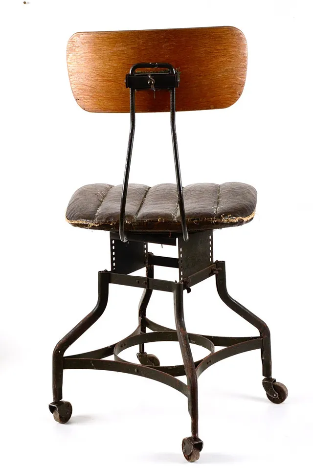 ARBETSSSTOL, trä och stål med galonklädsel, "Uhl Art Steel" Uhl Steel Furniture.