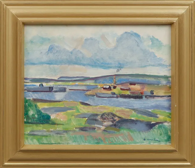 ÅKE WINNBERG. Göta älv, olja på pannå, signerad.