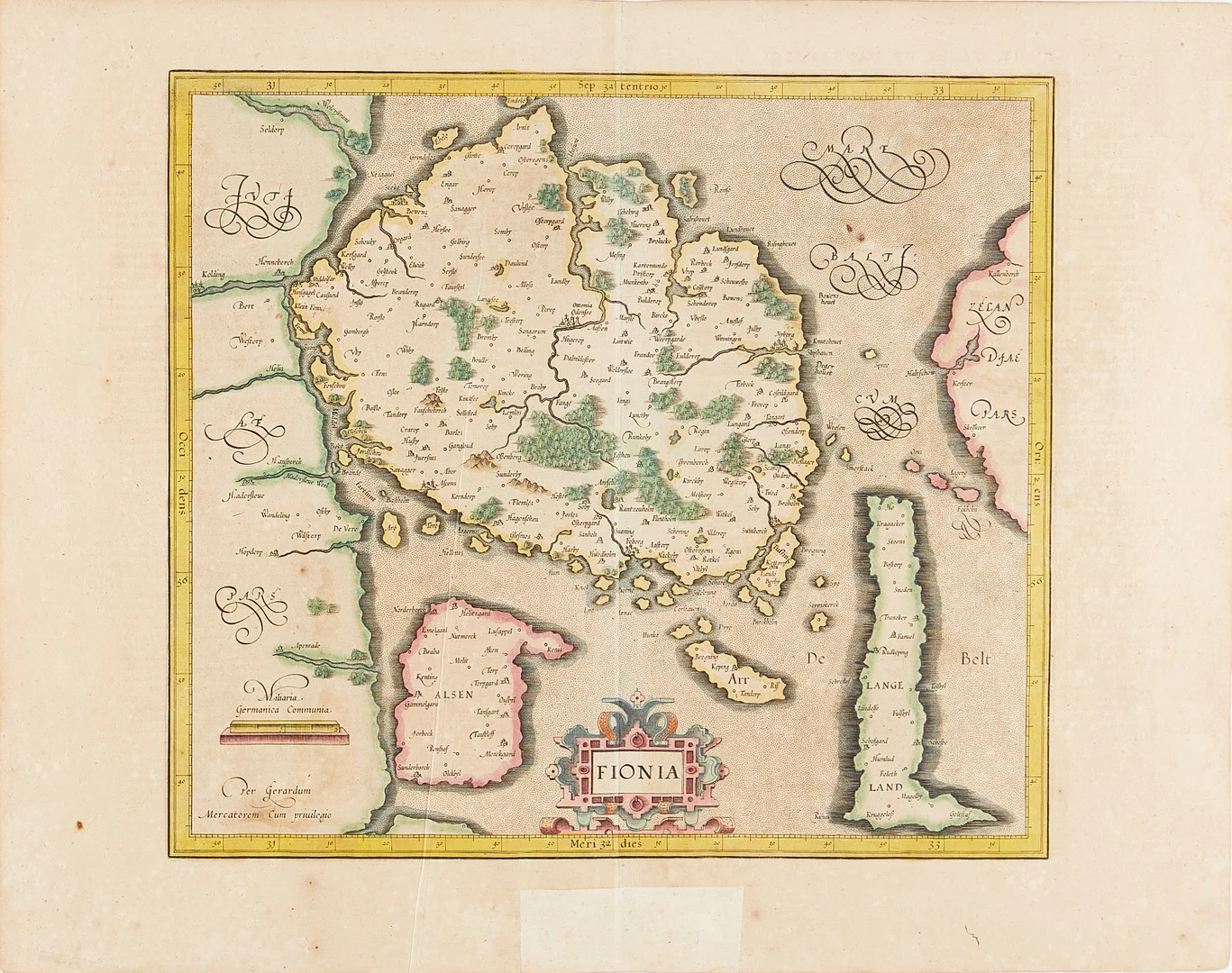HAND-COLOURED MAP, DENMARK, FUNEN, MERCATOR-HONDIUS CA 1640. — Maps — Stockholms Auktionsverk Magasin 5