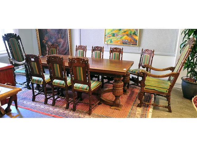 MATSALSGRUPP, 11 delar, barockstil, 1900-tal.