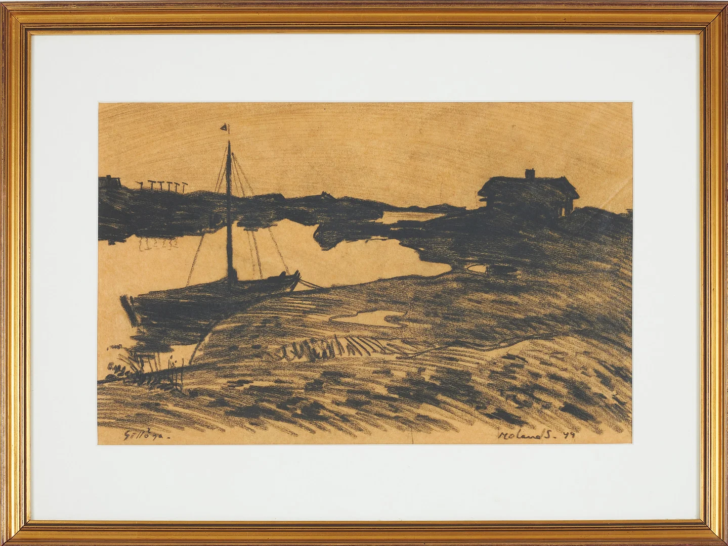 ROLAND SVENSSON. Gillöga, krita, signerad och daterad. — Drawings — Stockholms Auktionsverk Sickla