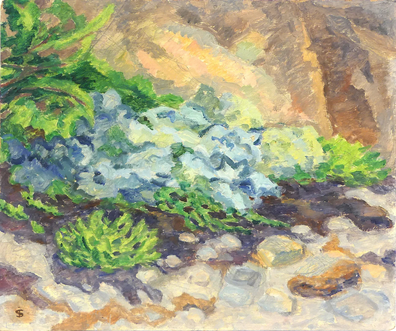 INGRID SIMONSSON. Landskap, olja på pannå, sign med init. — Paintings — Lysekils Auktionsbyrå