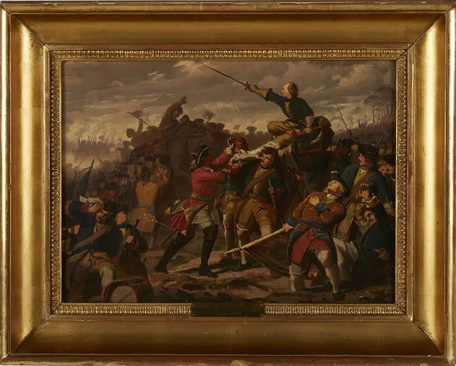 JOSEF WILHELM WALLANDER (1821-1888). Karl XII flyr från Poltava, olja på duk, ej signerad.