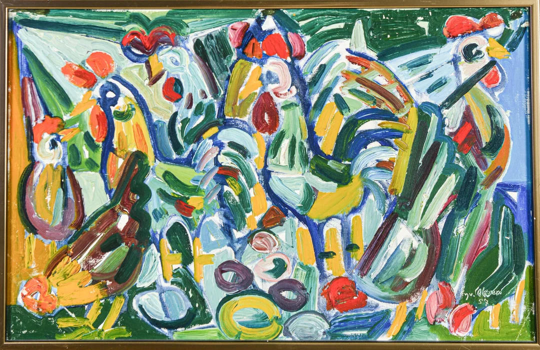 Eyvind Olesen. Composition with chickens — Paintings and sculptures/Modern pictorial arts — Lauritz
