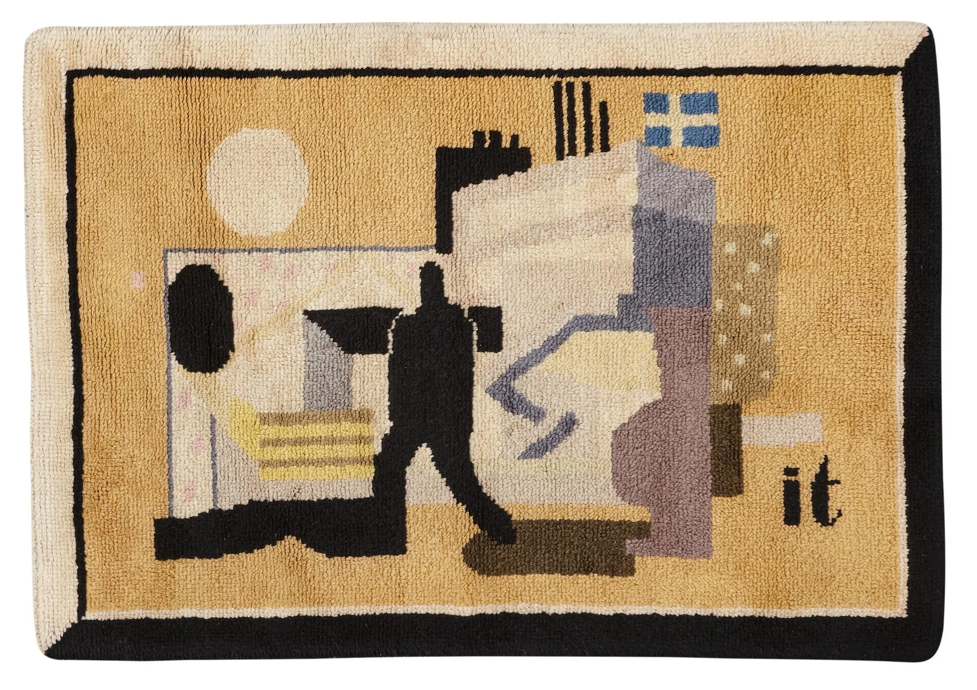Ingegerd Torhamn, MATTA OCH SKISS, "Svensk-Amerika", flossa, gouache, mattan ca 109 x 156 cm, skissen ca 20 x 26 cm, signerade it. — Bukowskis
