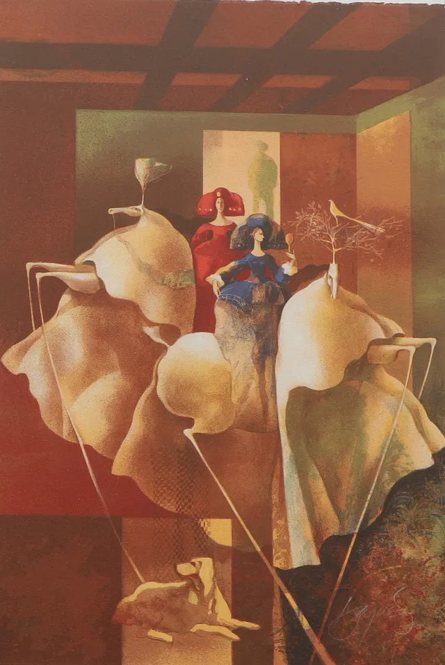 JOSEP BAQUÉS. Färglitografi, "Las Meninas", signerad, numrerad 7/250.