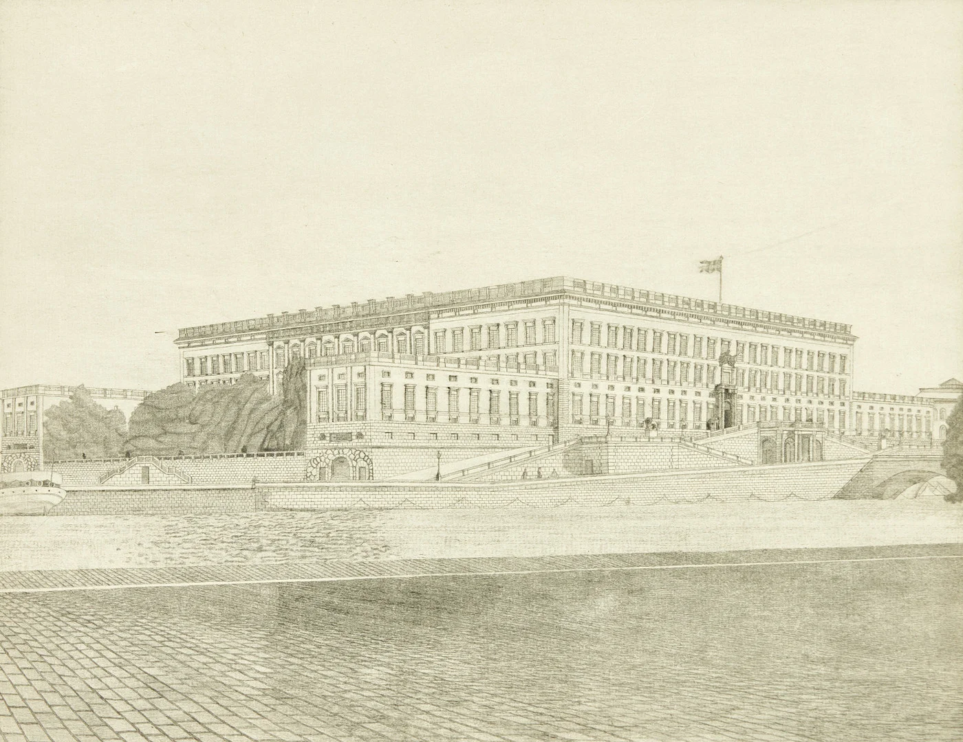 GUSTAF ISANDER (1863-1929). "Kungliga slottet, Stockholm", signerad och daterad 1926 i blyerts samt i plåten, provtryck torrnålsgravyr. — Engravings & Prints — Crafoord Auktioner Stockholm