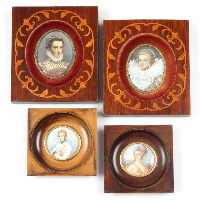 PORTRÄTT 4 st, miniatyrer, blandteknik, 1800-tal.