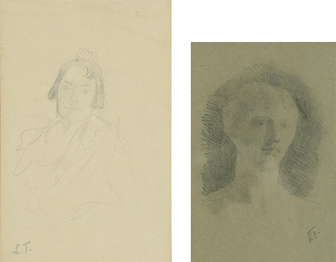 Two portraits. Both signed L. T. Pencil on paper laid mounted on paper. 19.5×12.5 and 16.5×11 cm. — Prints & Drawings — Bruun Rasmussen
