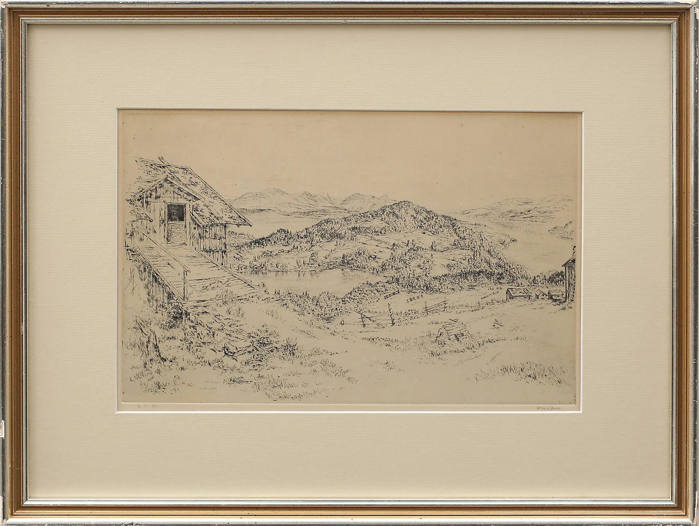 REINHOLD VON ROSEN. Landskapsmotiv, torrnål, signerad och numrerad 8/50. — Engravings & Prints — Garpenhus Auktioner