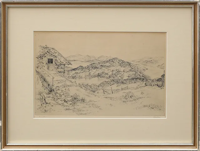 REINHOLD VON ROSEN. Landskapsmotiv, torrnål, signerad och numrerad 8/50.