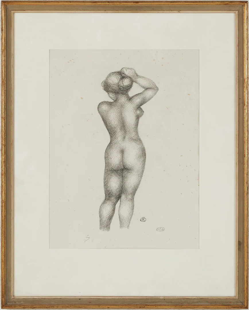 ARISTIDE MAILLOL. Aktstudie, litografi, signerad i trycket och i blyerts. — Engravings & Prints — Stockholms Auktionsverk Magasin 5