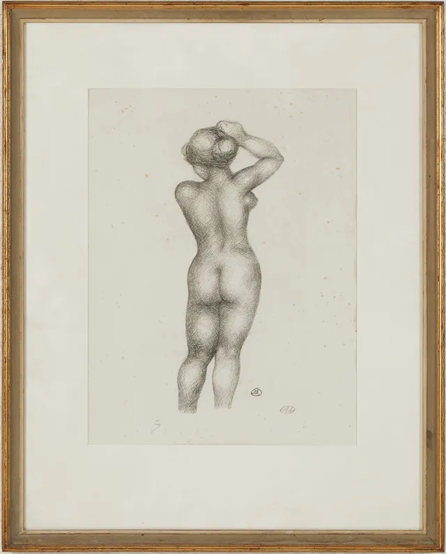 ARISTIDE MAILLOL. Aktstudie, litografi, signerad i trycket och i blyerts.
