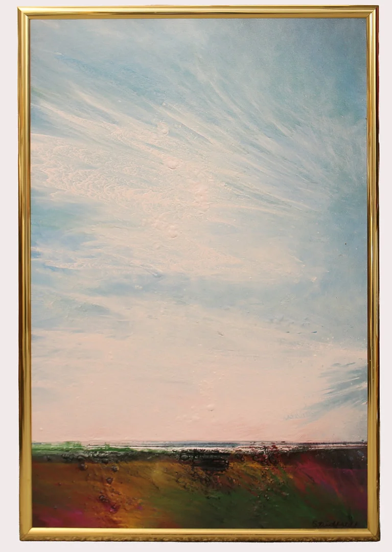 ALF STRIDFELDT. Emaljmåleri, "Landskap utan tid", signerad a tergo, daterad 1993. — Paintings — Limhamns Auktionsbyrå