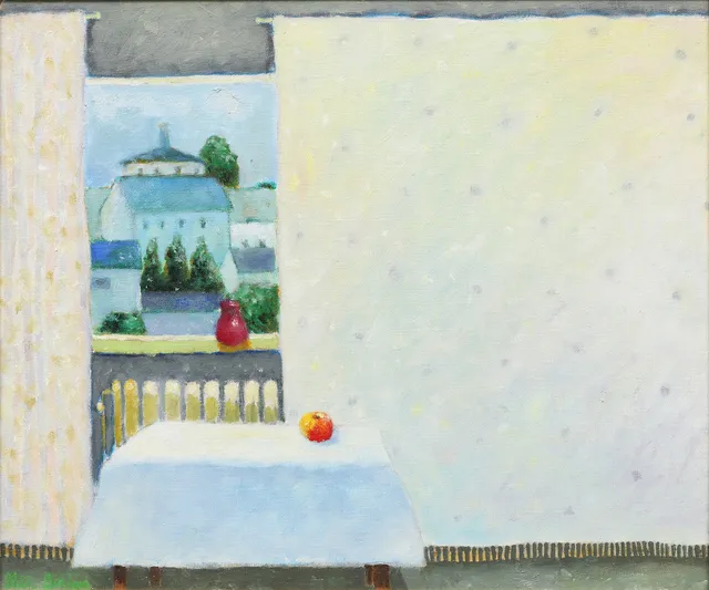 OLLE BERLIN (1932-2021). Fönsterutsikt, olja på duk, signerad.