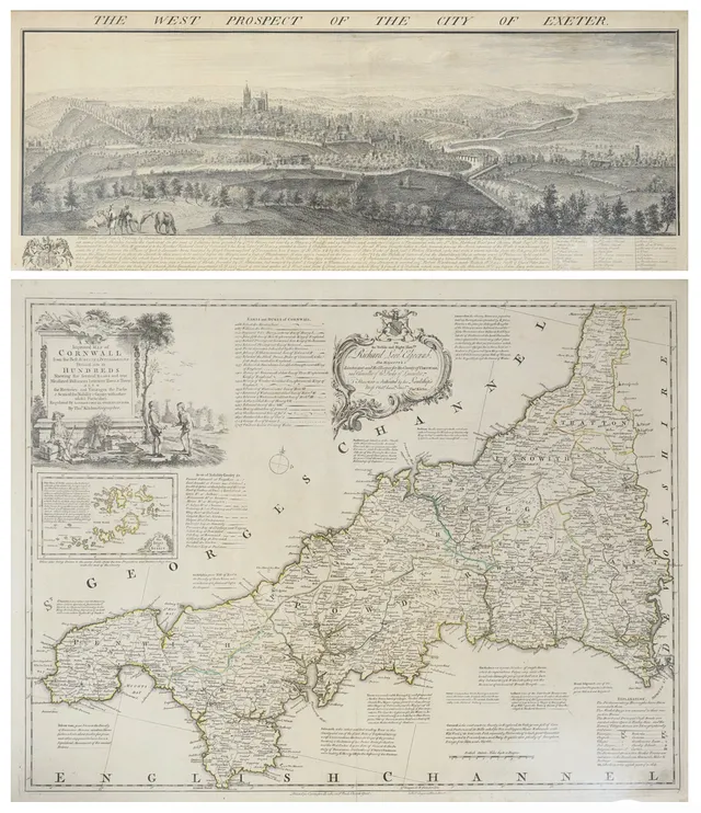 THOMAS KITCHIN (1718-1784), A NEW IMPROVED MAP OF CORNWALL AND AN ENGRAVING OF EXETER.