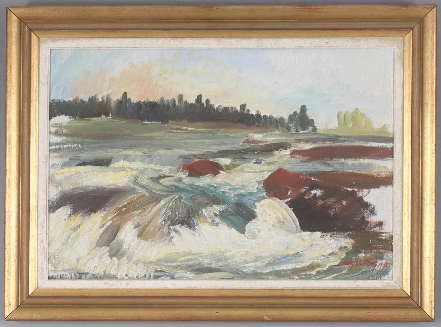 STIG WRETLING. "Storforsen", olja på duk, signerad och daterad 1933. — Paintings — Stadsauktion Sundsvall
