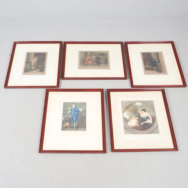 WALTER ALFRED COX (1862-C.1908). FOUR FRAMED MEZZOTINTS; ANOTHER MEZZOTINT AFTER C. FITZGERALD (5).