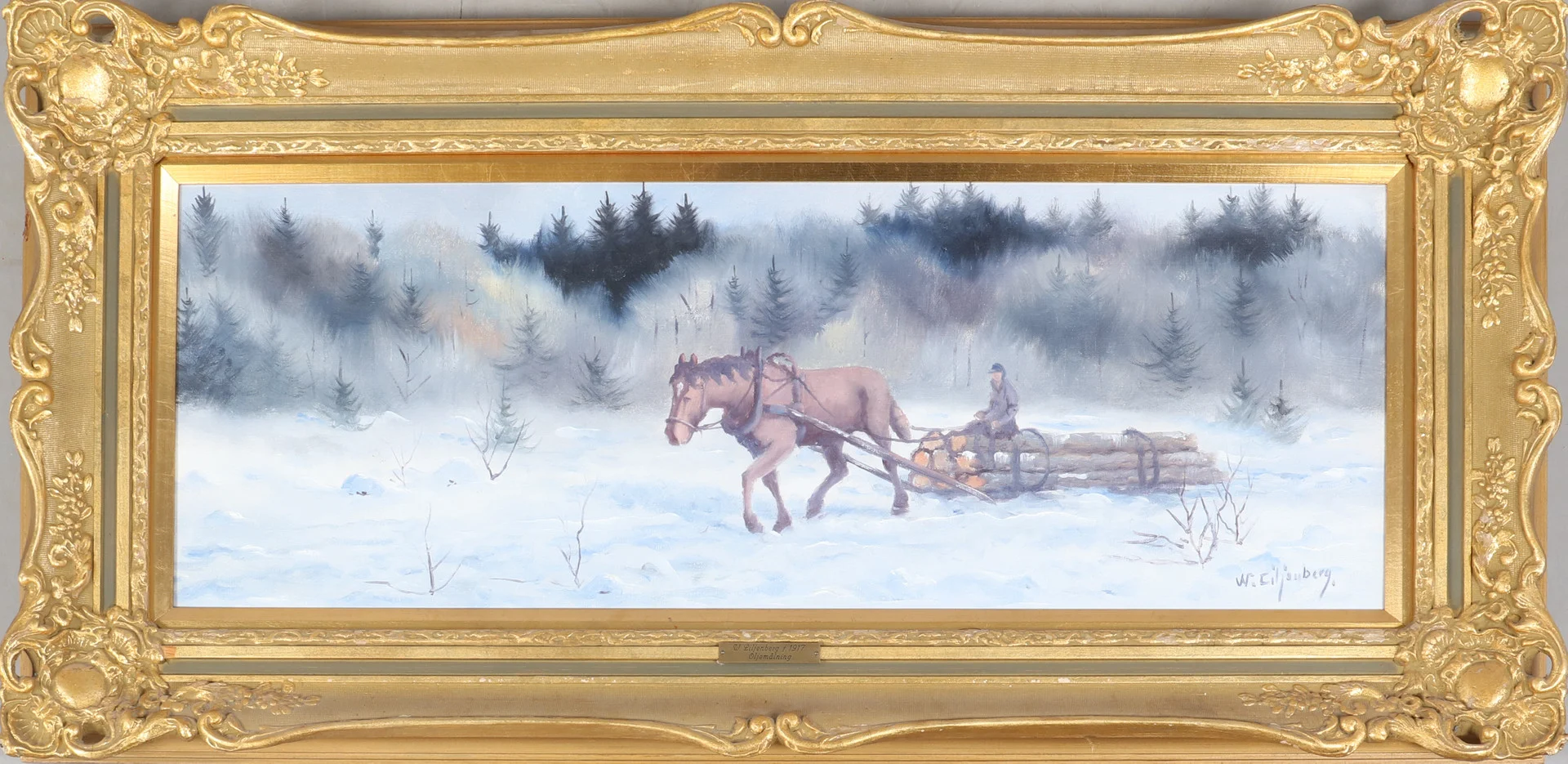 WALTER LILJENBERG. Olja på duk, Häst och vagn, signerad W Liljenberg. — Paintings — Södermanlands Auktionsverk