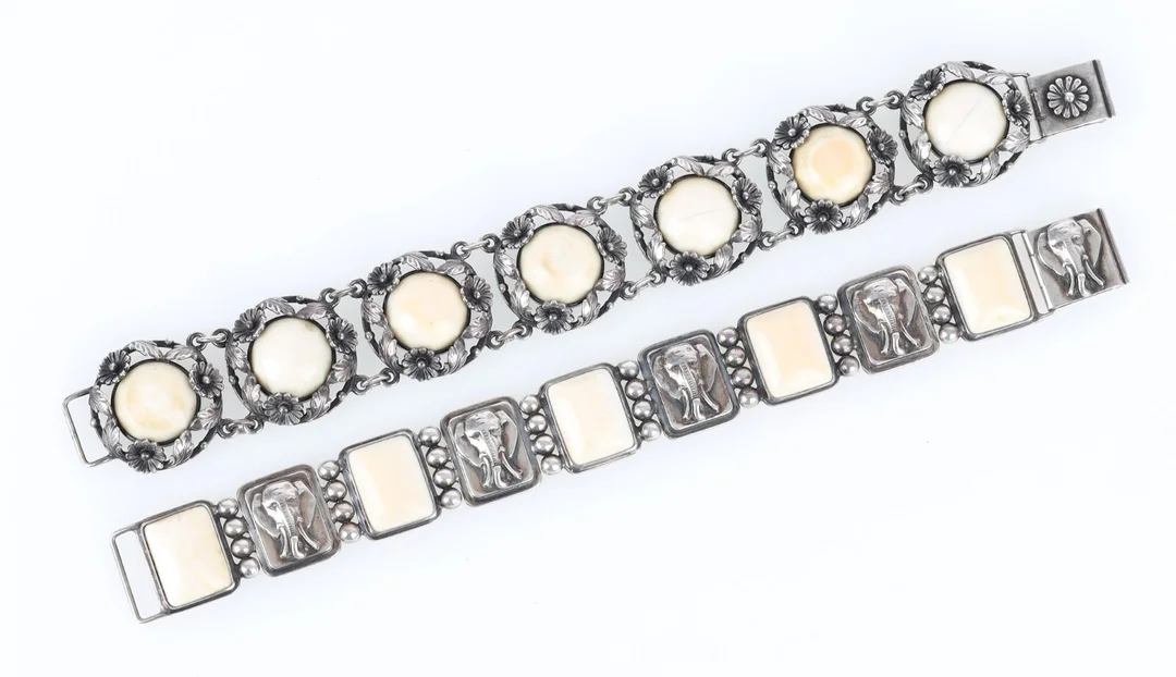 N. E. From: Two bracelets of sterling silver inlaid with bone. (2) — Jewellery/Bracelets — Lauritz