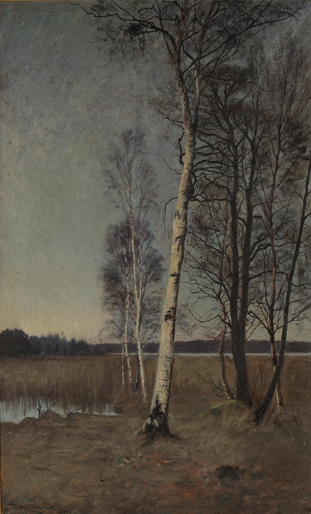 Viggo Langer: Birch trees by the lakeshore, Gurre — Paintings and sculptures/Older pictorial arts — Lauritz