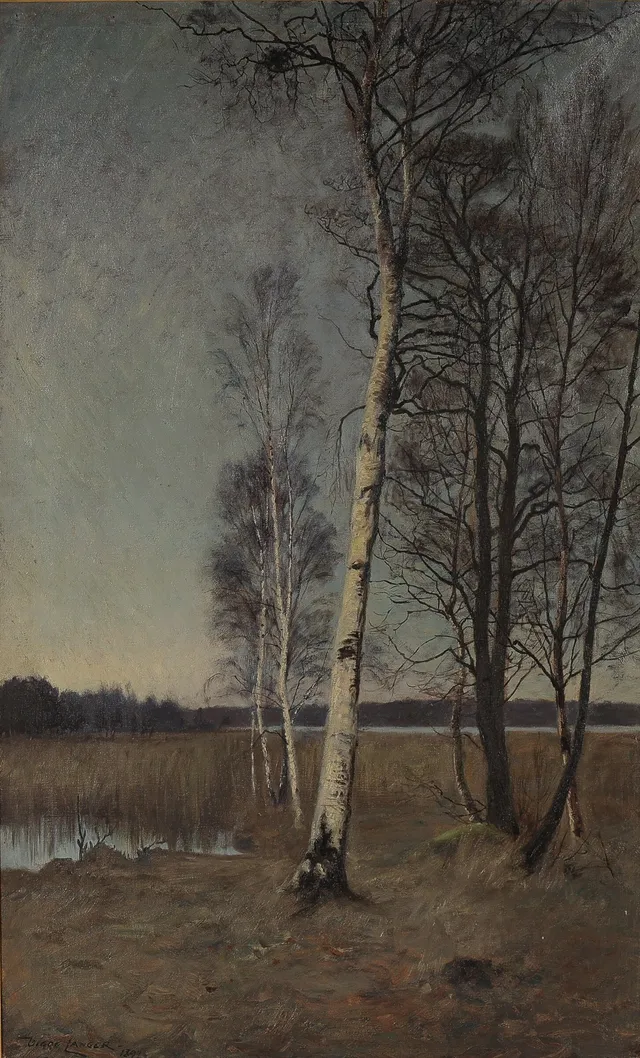 Viggo Langer: Birch trees by the lakeshore, Gurre
